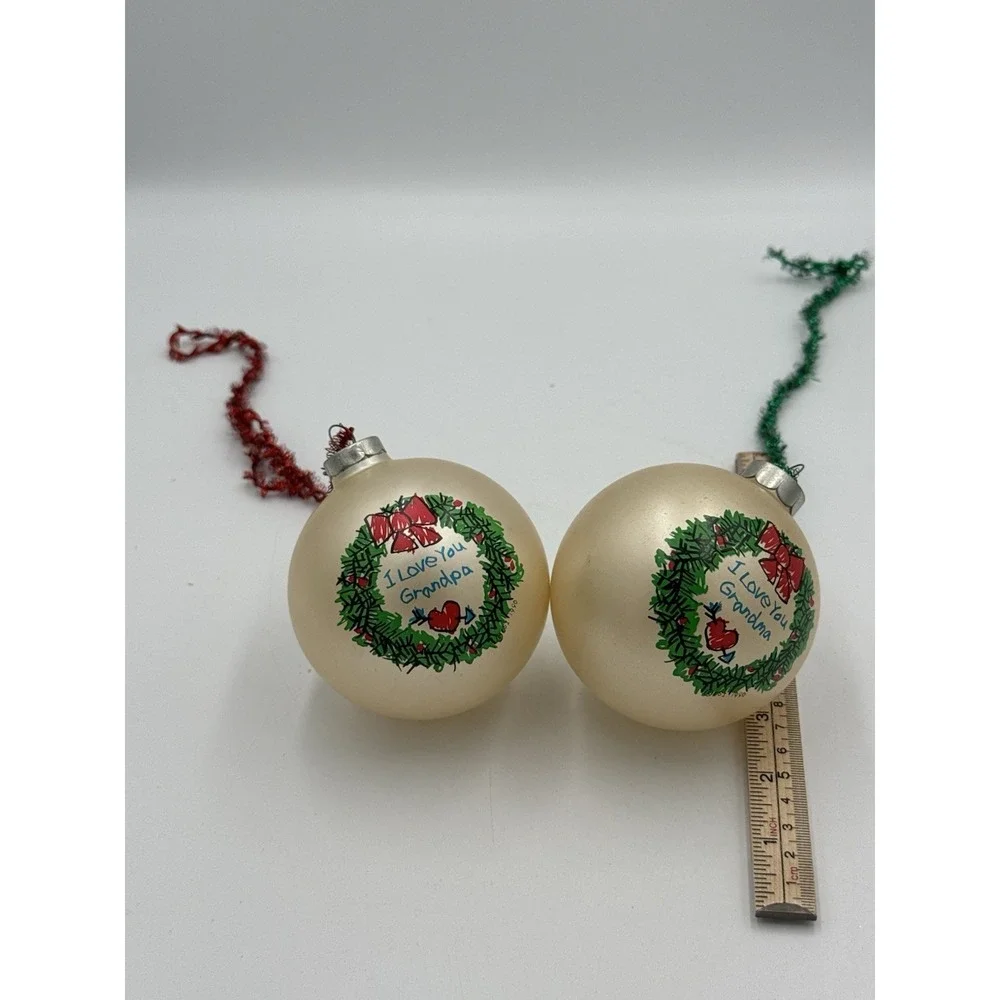 VTG  Set 2 Christmas Ornament Balls Grandpa & Grandma Holiday